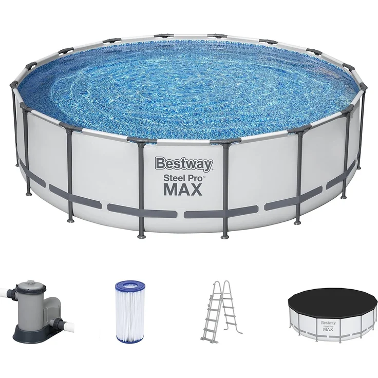 Bestway Steel Pro MAX Frame Pool Komplett-Set mit Filterpumpe Ø 488 x 122 cm , lichtgrau, rund – Bild 1