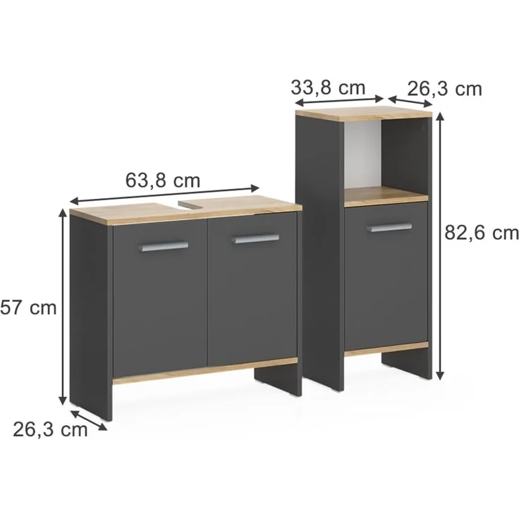 Badezimmermöbel-Set Karli Anthrazit/Goldkraft Eiche 2-teilig Vicco – Bild 2