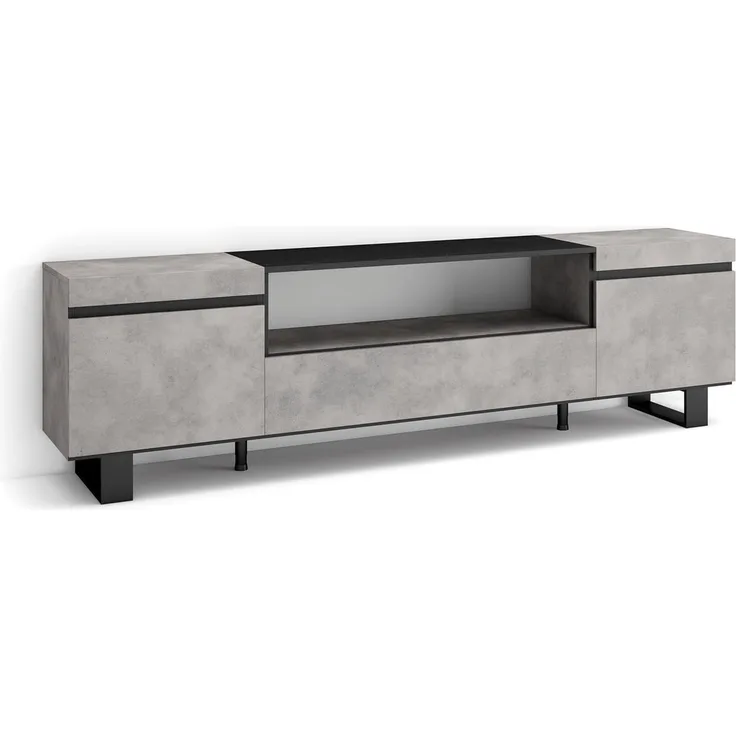 Skraut Home | TV-Schrank, Lowboard | für Wohnzimmer und Esszimmer | 200 x 57 x 35 cm | Für TV-Geräte bis zu 80" | Industriedesign | Moderner Stil | Zement