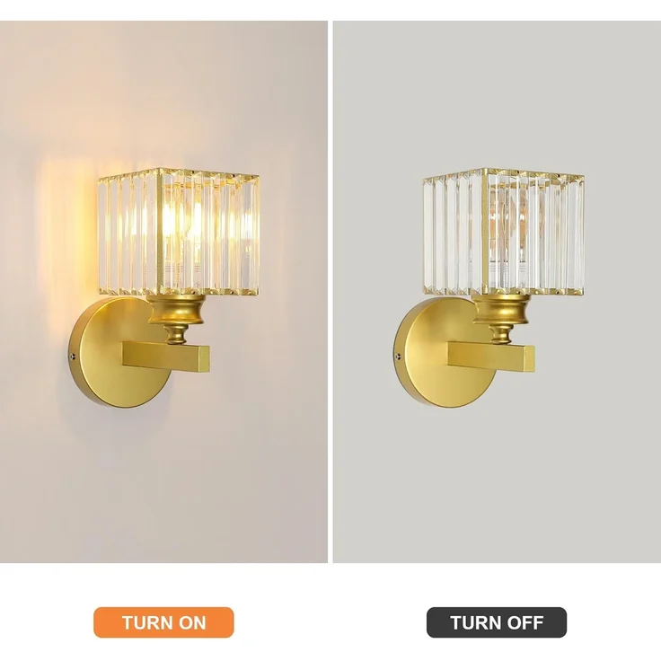 Comely Kristall Wandleuchte für den Innenbereich, Goldene E27 Wandlampe, Kristallwandleuchte Innenwandleuchte für Schlafzimmer, Wohnzimmer, Esszimmer, Flur (ohne Leuchtmittel) – Bild 9