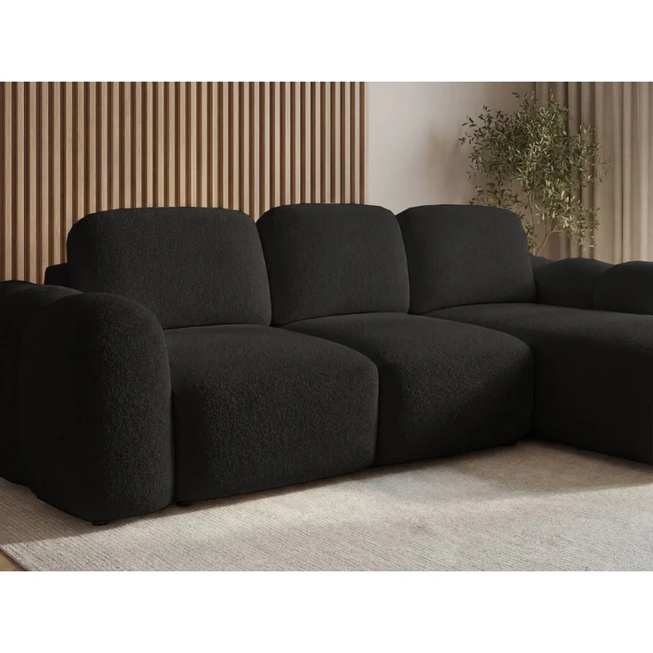 GRAINGOLD Ecksofa Avelin, Eckcouch für Wohnzimmer, L-Form mit Schlaffunktion und Bettkasten, Bouclé-Stoff, Schwarz, Rechts – Bild 4