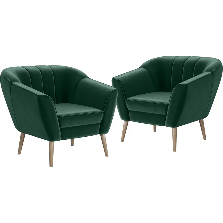 MEBLINI Sofa Sessel für Wohnzimmer 2er Set - Mini Lounge für zwei Personen - Sitzgarnitur - Polstergarnitur - KAIA - 1+1 - Grün Samt