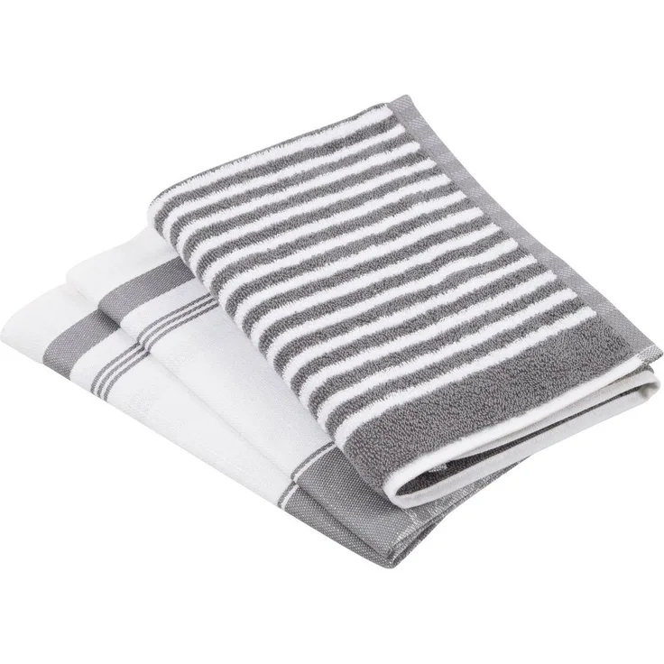 ROSS Geschirrtuch Exclusiv, (Set, 3-tlg), 1x Küchen-Frottiertuch (Streifen) und 2 Geschirrtücher (Gartenkräuter)