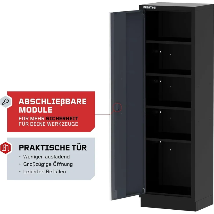 FEISTOS Werkstatteinrichtung | Flügeltür Hochschrank Apollo Solo 1 | Grau/Schwarz | 46x60x200 cm – Bild 6