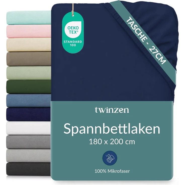 Twinzen Spannbettlaken Mikrofaser 180x200 Dunkelblau Steghöhe 25 cm
