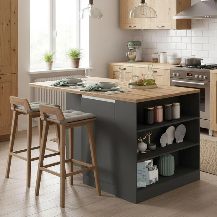 Dmora - Kücheninsel Osvaldo, Mehrzweckschrank, Küchenzeile Schrank, Zusätzlicher Tisch, 100% Made in Italy, 160 x 90 x 90 cm, Anthrazit und Eiche – Bild 1