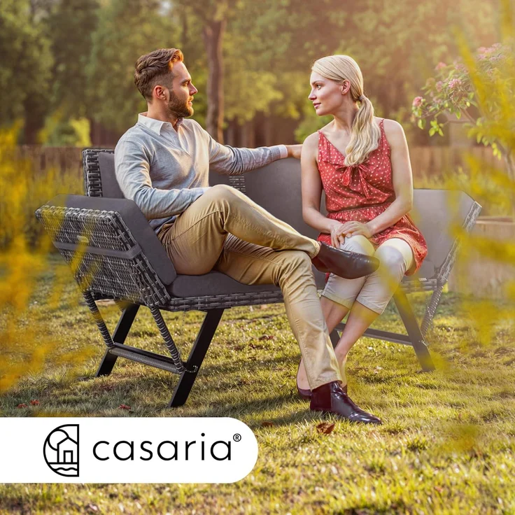 Casaria® Gartenbank mit Liegefunktion / Auflage / Kissen, Polyrattan grau, 176 x 56 x 81 cm – Bild 3