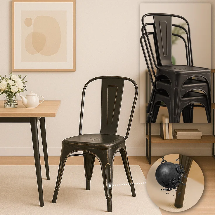 CLP 4er Set Stühle Benedikt aus Metall bis 200 kg belastbar stapelbar,schwarz-gold – Bild 4