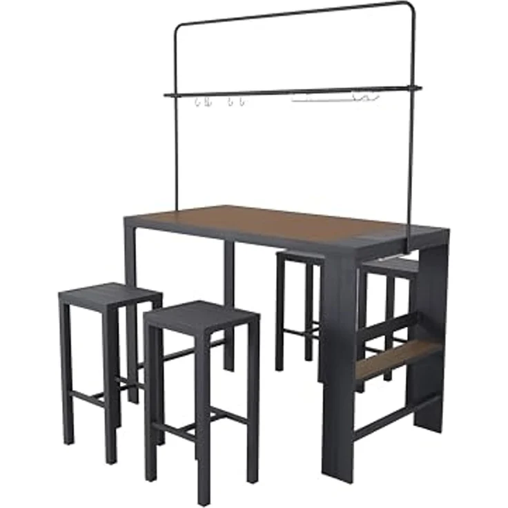 LECO Bar-Sitzgruppe/Gartentheke ELSA, 1 Theke mit 4 Hockern, Aluminiumgestell anthrazit, Silikatplatten in Holzoptik, 1,57x0,80x2,09 m – Bild 3