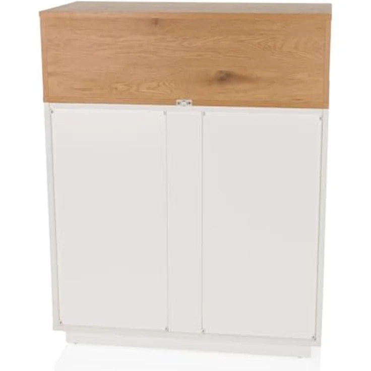 hjh LIVING Kommode mit 3 Schubladen, 1 offenes Fach MELMO K 80 x 40 x 100 cm Highboard Schrank im skandinavischen Stil, griffloses Design, Weiß/Eiche – Bild 10