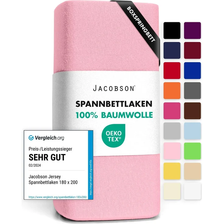 Jacobson Jersey Spannbettlaken Spannbetttuch Baumwolle Bettlaken (XL 120x200-130x220 cm, Rosa)