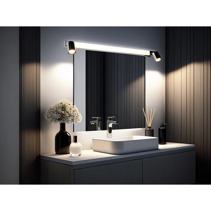 LED Bad Spiegelleuchte mit 2 Strahlern & Schalter, Chrom Breite 90cm – Bild 1