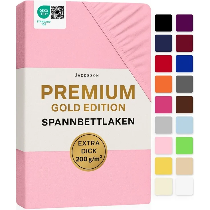 Jacobson Spannbettlaken PREMIUM 200 g/m² Jersey aus 97% Baumwolle & 3% Elasthan, Extra dichtes Bettlaken mit maximalem Halt – Bild 1