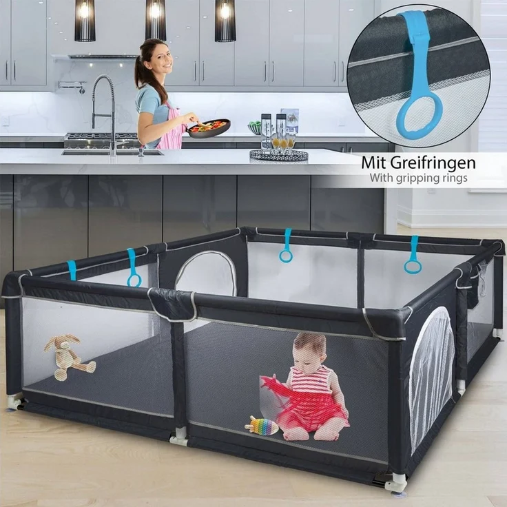 ONVAYA® Laufgitter | Laufstall für Babys | 160x200 cm | Schutzgitter für Kinder | Rechteckiges Krabbelgitter | Absperrgitter | Babyzaun in Grau | sicher & schadstofffrei – Bild 3