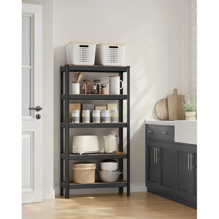 Songmics Schwerlastregal mit 5 Ablagen, Stahl / MDF, Schwarz / Vintagebraun, 150 x 30 x 75 cm – Bild 2