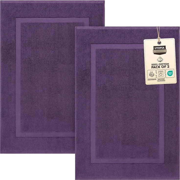 Utopia Towels - 2er Pack groß Badematte Badvorleger (53x86 cm) - 100% Baumwolle Frottee -Waschbare Badteppich (Pflaume)