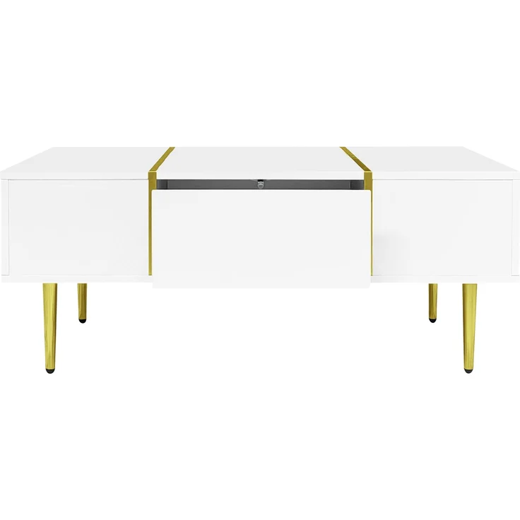 Couchtisch 100 x 60 x 41,5 cm, mit Schubladen, aus MDF, als Ablage für Getränke und Bücher im Wohnzimmer, Weiß – Bild 20