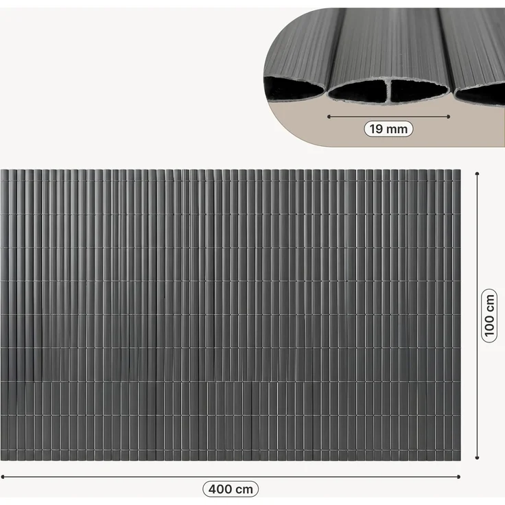 PVC Sichtschutzmatte Cefalu 100x400 cm 19mm Anthrazit [casa. pro] – Bild 2