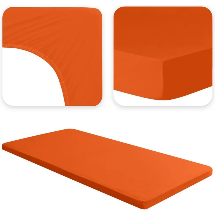 JACOBSON Jersey Spannbettlaken Spannbetttuch Baumwolle Bettlaken (Topper 140-160x200 cm, Orange) – Bild 2
