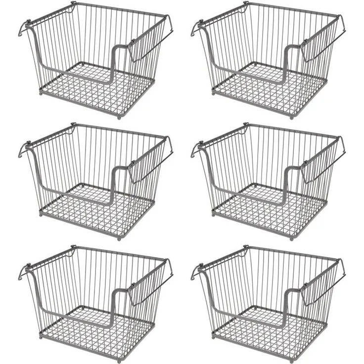 mDesign Ablagebox Gitterbox Aufbewahrungskorb 6er Set Henkel Metall Graphit