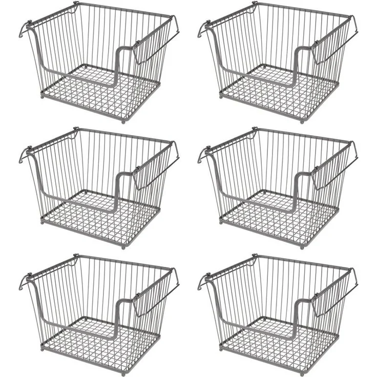 mDesign Ablagebox Gitterbox Aufbewahrungskorb 6er Set Henkel Metall Graphit – Bild 1