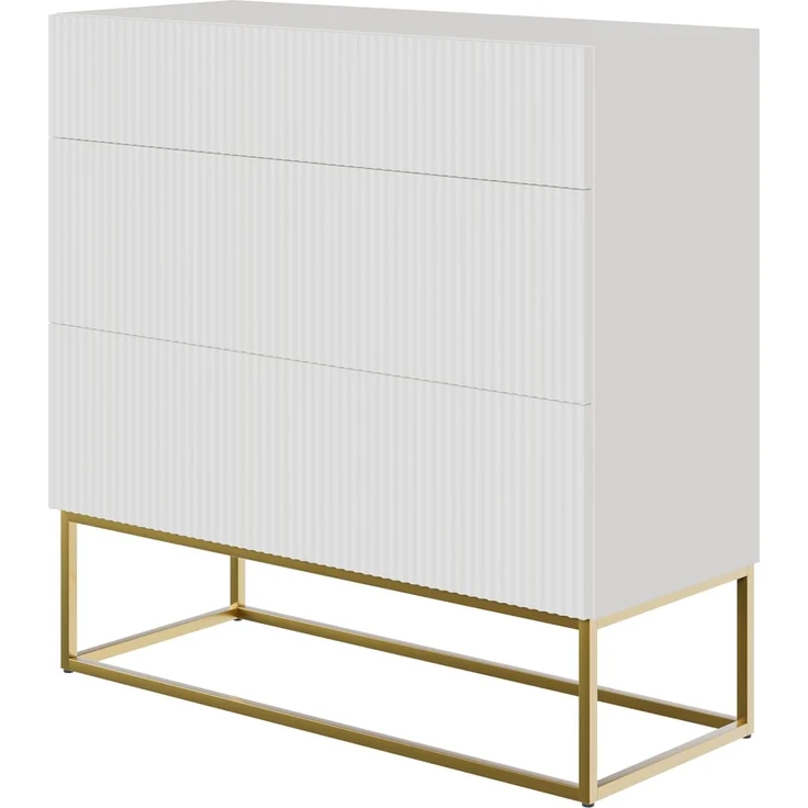 Selsey Kommode Schrank Aufbewahrungsschrank 90 cm Mit 3 Schubladen Weiß Goldene Beine Veldio – Bild 1