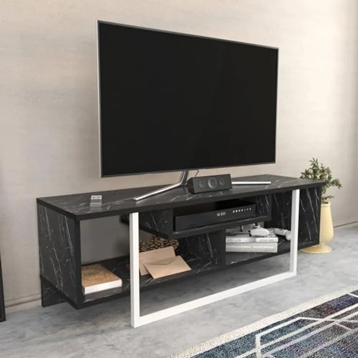 Hanah Home Stylish TV Stand, Black & White, 120 x 35.2 x 40.2 cm | 100% Melamine Coated Particle Board, 18 mm Thick | Modern Design for Living Room & Entertainment Spaces – Bild 3