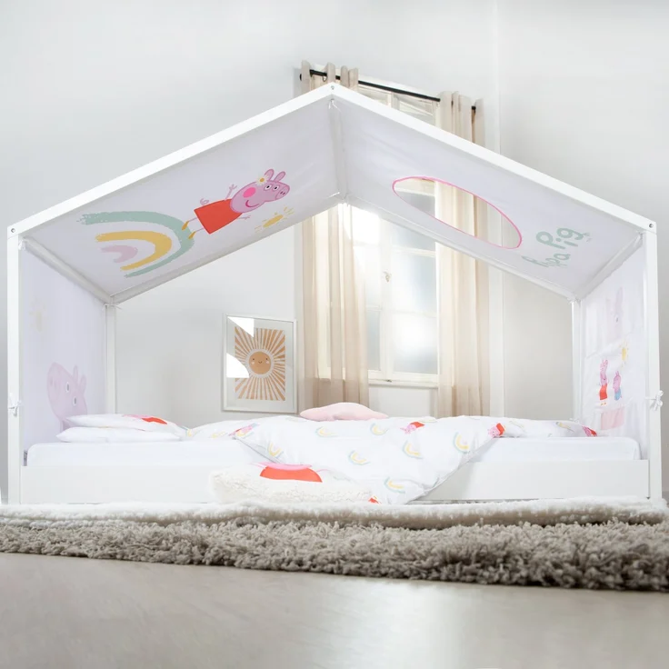 roba Bezug für Montessori Hausbetten 90 x 200 cm im Peppa Pig Design - Passendes Zubehör zum Umbau in Himmelbett - Inkl. 3 Aufbewahrungstaschen & Dachfenster – Bild 6