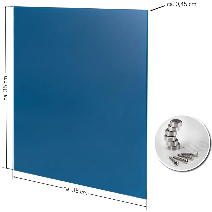 Magnettafel mit blauer Glasfront, beschreibbar, 6 Magnete, 1 Marker, 1 Marker-Halter, Memo-Board – Bild 7