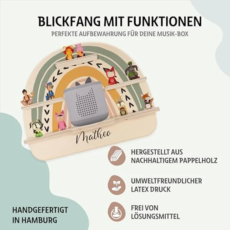 Kidsmood - Tonie Regal personalisiert mit Namen – Wandregal für Toniebox 2 & Figuren | Abgerundete Ecken & Kanten Inkl. Metallplättchen für Tonie Hörfiguren | Kinderzimmer Regal für Mädchen & Jungen – Bild 5