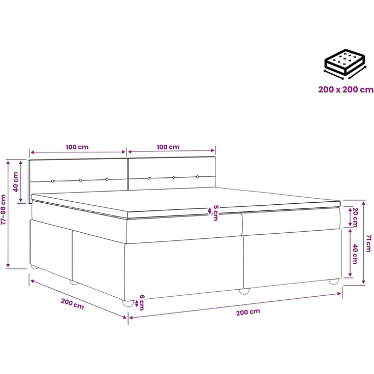 vidaXL Boxspringbett mit Matratze Dunkelgrau 200 x 200 cm Samt 3451746 – Bild 11