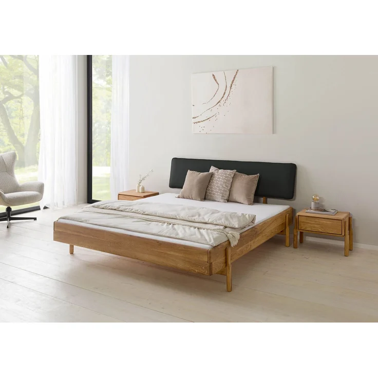 Bett Eiche 200x200x94 natur geölt, Kopfteil anthrazit KIEL #04 – Bild 3