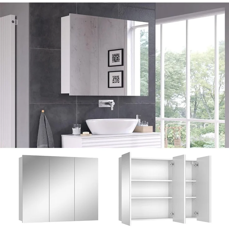 Badspiegelschrank Sola Weiß 100 x 79.8 cm mit 3 Türen Vicco – Bild 4