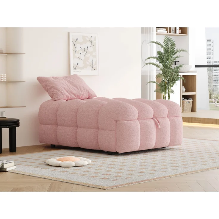 ZUBALIYA Schlafsofa, Bouclé-Bezug, Ausziehbett, Rosa – Bild 13