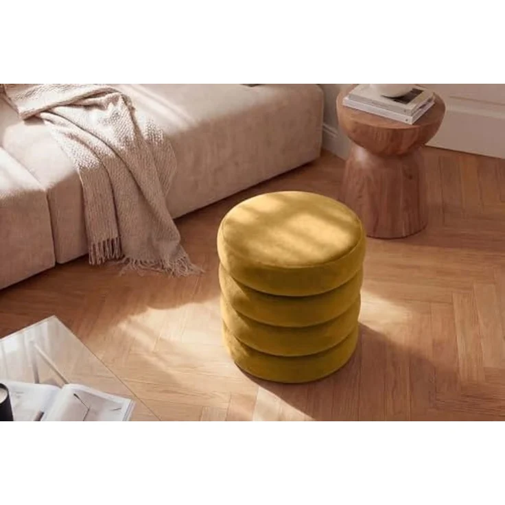 riess-ambiente Polsterhocker VOGUE 40cm senfgelb - Samt, mit Stauraum, gepolstert, rund, retro (Einzelartikel, 1 St), Eleganter Sitzhocker - ideal f. Ankleide, Flur, Wohnzimmer & Garderobe – Bild 5
