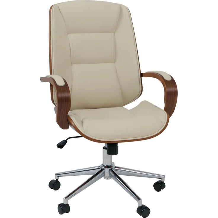 Bürostuhl HWC-O83, Drehstuhl Chefsessel, Kunstleder (280g/m²) Bugholz FSC®-zertifiziert Walnuss-Optik ~ creme – Bild 9