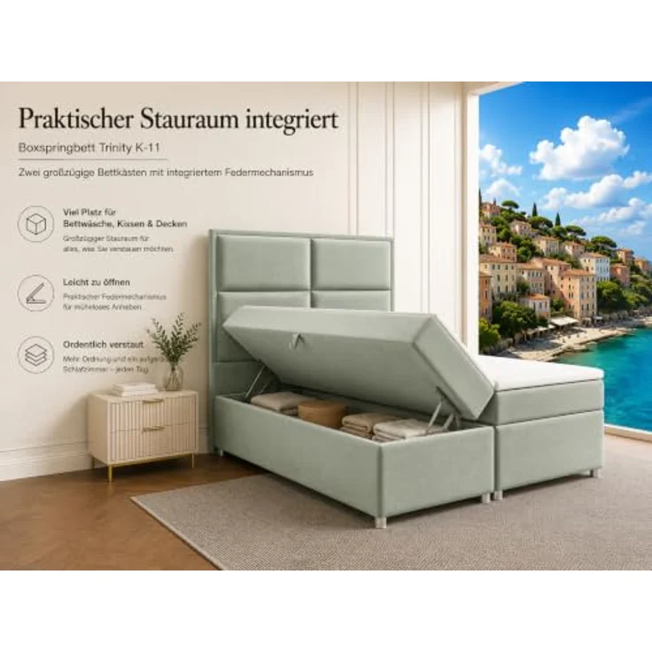 Best For Home Boxbett Trinity K-11, Mintgrün, Boxspringbett mit Bettkasten, 180x200 cm, Höhe ca. 18 cm – Bild 6