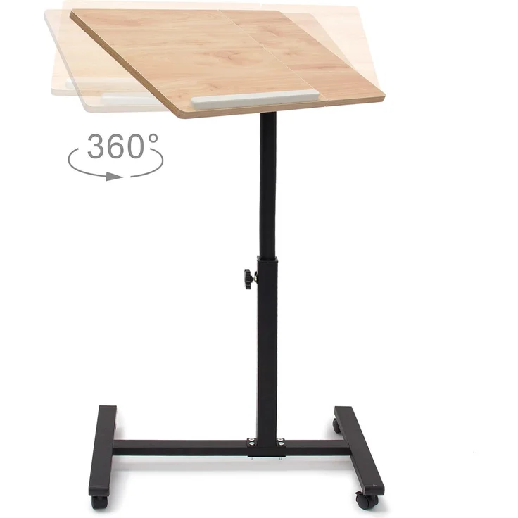 Relaxdays Laptoptisch mit Rollen, höhenverstellbar & drehbar, MDF / Stahl, 95 x 60 x 40,5 cm, Hellbraun – Bild 3