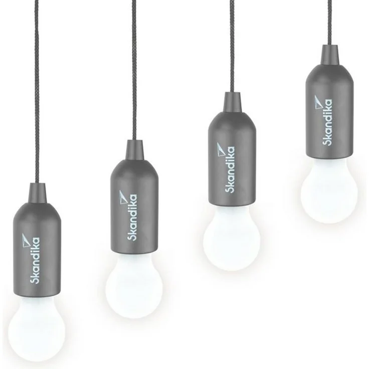Skandika LED Gartenleuchte Campinglampe Narvik 4er-Set, hängend, tragbare Zeltlampe, Pull Light, batteriebetriebene Glühbirne mit Zugschalter, Outdoor, Keller, Garage – Bild 4