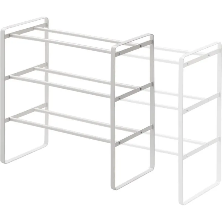 Yamazaki Schuhregal Tower Metall klein minimalistisch ausziehbar stapelbar 3 Ebenen, platzsparend, Schuhständer, Schuhablage, erweiterbar