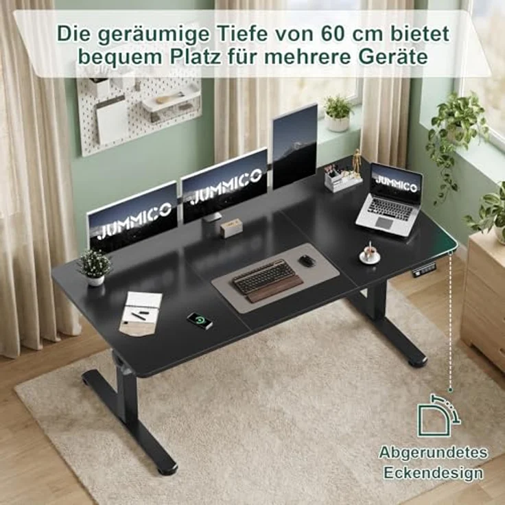 JUMMICO Höhenverstellbarer Schreibtisch 110x60cm, Standing Desk Elektrischer Schreibtisch Höhenverstellbar mit Memory-Funktion, Schwarz – Bild 3