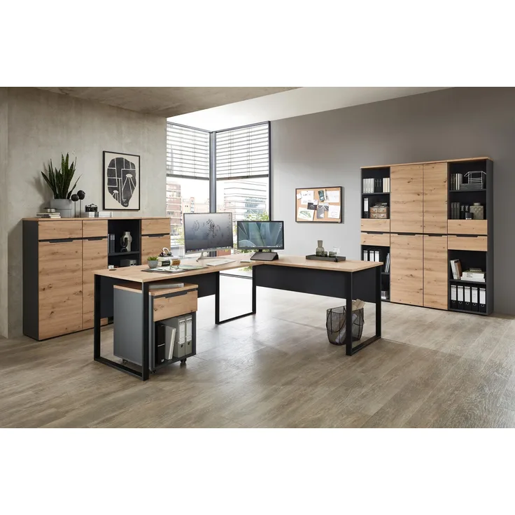 Komplettbüro MEMPHIS IV 8-teilig Front Artisan Eiche Korpus Graphit