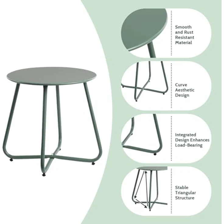 HollyHOME Beistelltisch Outdoor Balkontisch Klein Gartentisch Rund Beistelltisch Metall Wetterfest Loungetisch Outdoor Couchtisch für Patio Terrasse Wohnzimmer, Grün – Bild 6