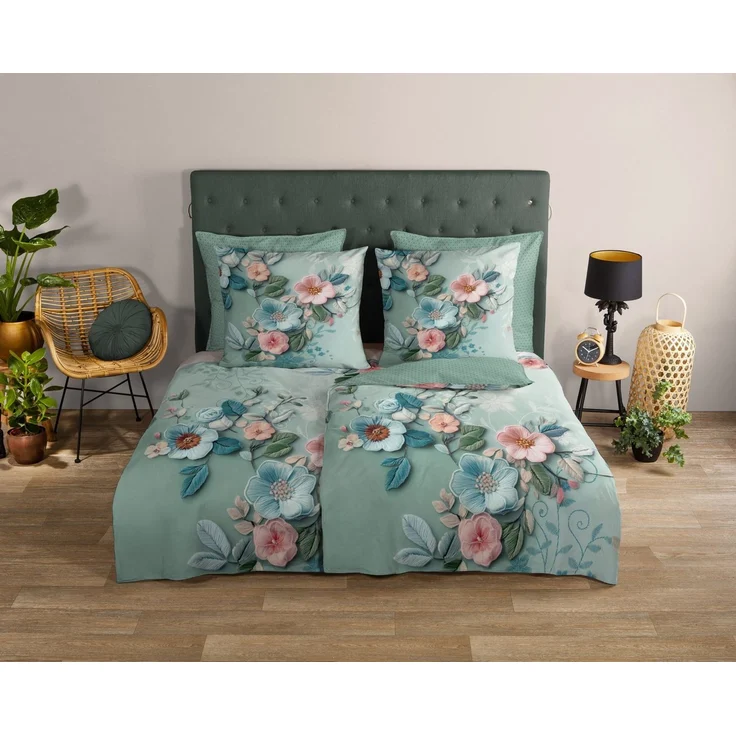 good morning Wendebettwäsche Taleen, Renforcé, 2 teilig, 100% Baumwolle, Renforcé, Reißverschluss, Wendeoptik, Blumen – Bild 1