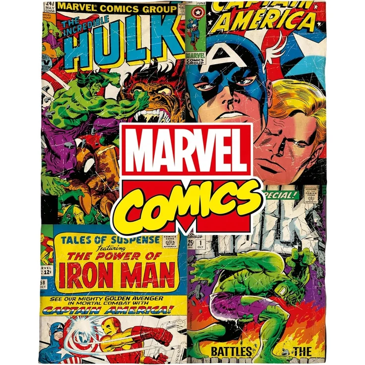 Wohndecke Marvel Decke Comics 130x170 cm, BERONAGE, passend zur Bettwäsche, ideal für Sofa, Couch, Bett, Auto, Camping – Bild 1