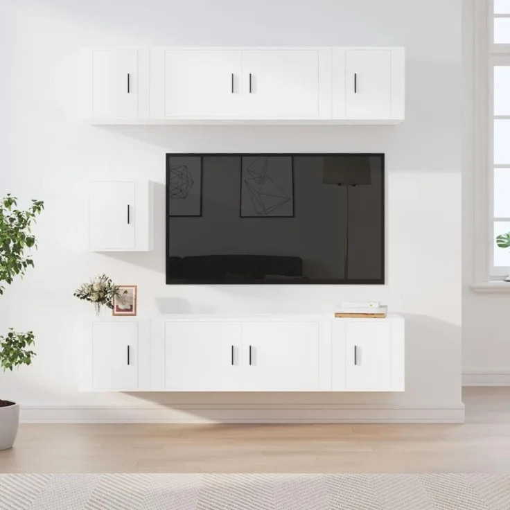 vidaXL 7-tlg. TV-Schrank-Set Weiß Holzwerkstoff 3188662