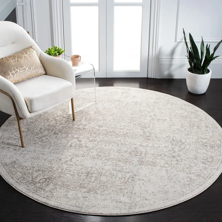SAFAVIEH Traditionell Teppich für Wohnzimmer, Esszimmer, Schlafzimmer - Evoke Collection, Kurzer Flor, Elfenbein und Taupe, 200x200 cm