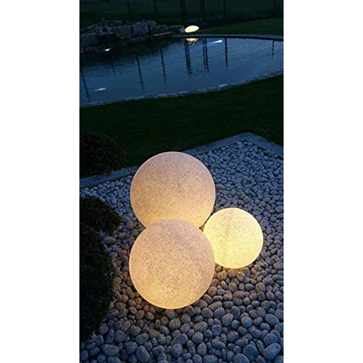TRANGO Gartenleuchte, *NATURE* 3er Set Kugellampe 23400G Granit-Optik Gartenkugel, Außenleuchte Lieferumfang je 1x Ø 20, 30, 40cm, IP65 Strahlwassergeschützt für Außen und Innen geeignet – Bild 8