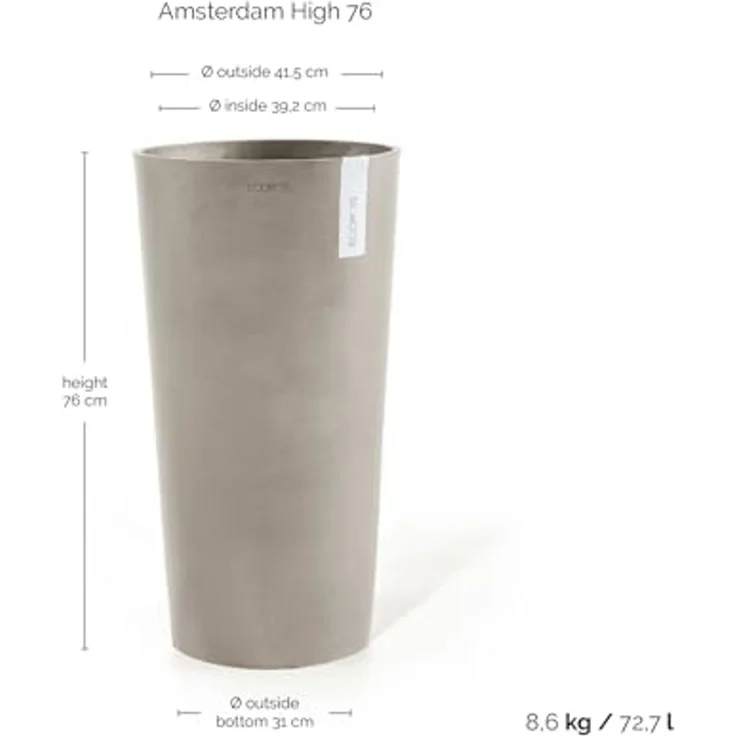 ECOPOTS Blumentopf AMSTERDAM HIGH Taupe, BxTxH: 41x41x76 cm – Bild 3