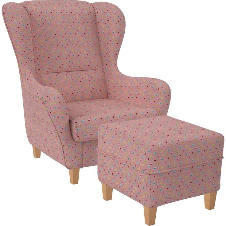 Supellex Sofia Ohrensessel mit Hocker | Design Herzchen Rosa – Bild 1